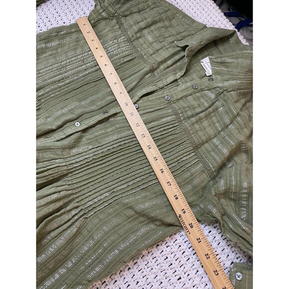 Anthropologie Green Pintuck Shirt Dress Button Up Long Sleeve Women size Small - Picture 7 of 16